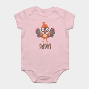 Cute Thanksgiving Daddy Turkey with Hat - Boho Style Baby Bodysuit